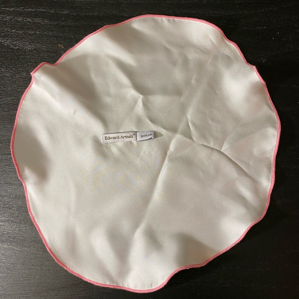 Edward Armah Contrast-Border Silk Pocket Circle, Pink/White 13”